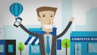 Frame from BBVA Wallet video showing customer pleased by real-time rewards &ldquo;money in the moment&rdquo; experience at point of sale.