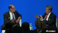 Randal Quarles of the Fed, right, interviewed by The Clearing House's Greg Baer, allows that "governance at the Fed is extremely obscure, even from the inside." (You can view CNBC's video of the entire interview on its Facebook page.)