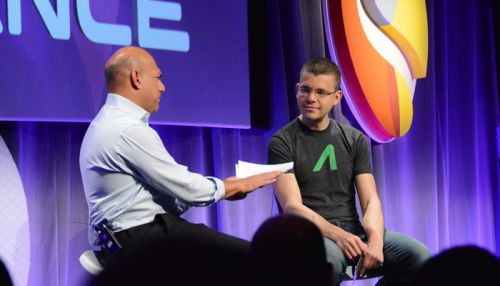 Max Levchin, r., co-founder of Affirm, tells moderator Salim Ismail that he wants &ldquo;to build a bank from the ground up.&rdquo;